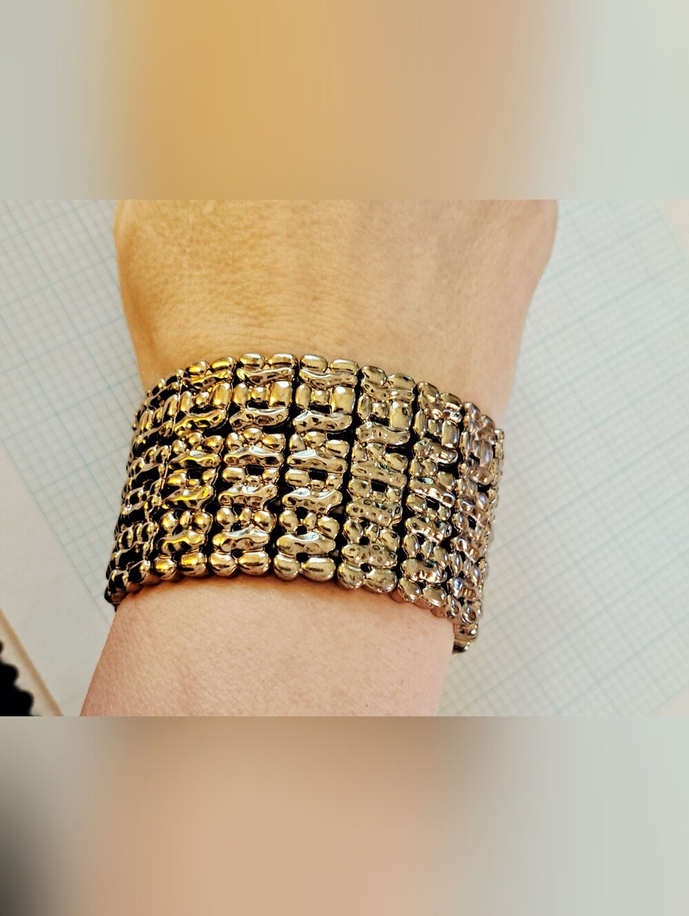 Wide Gold-Tone Stretch Bracelet for Women
